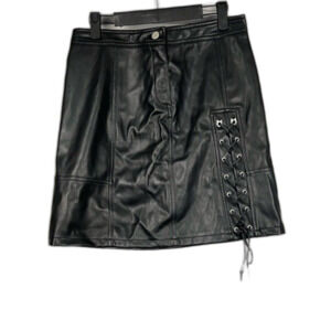 NWOT Karl Lagerfeld Paris Faux Leather Lace Up Mini Skirt Black Size 4